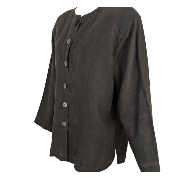 Doncaster 100% Linen Women's 12 Black Button Front Cardigan Top Jacket - Picture 1 of 8